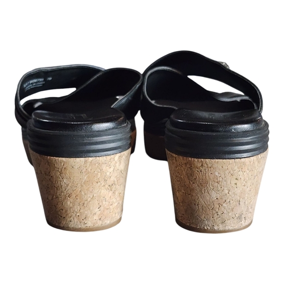 Cole Haan Grand.OS Black Leather Cork Wedge Sandals Slide 7B Comfort - Picture 5 of 14